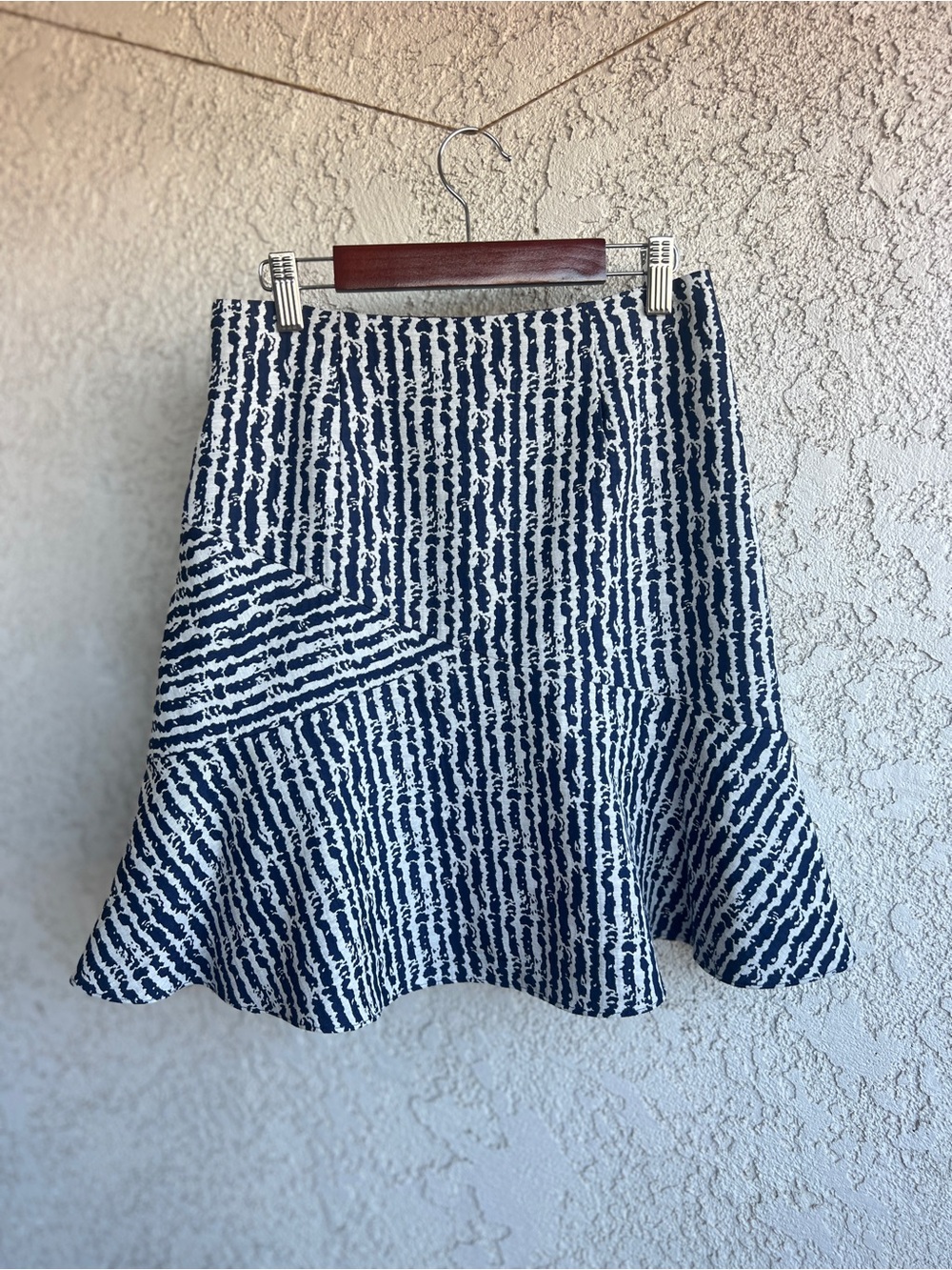 Reiss Navy and White Patterned A-Line Flare Mini Skirt